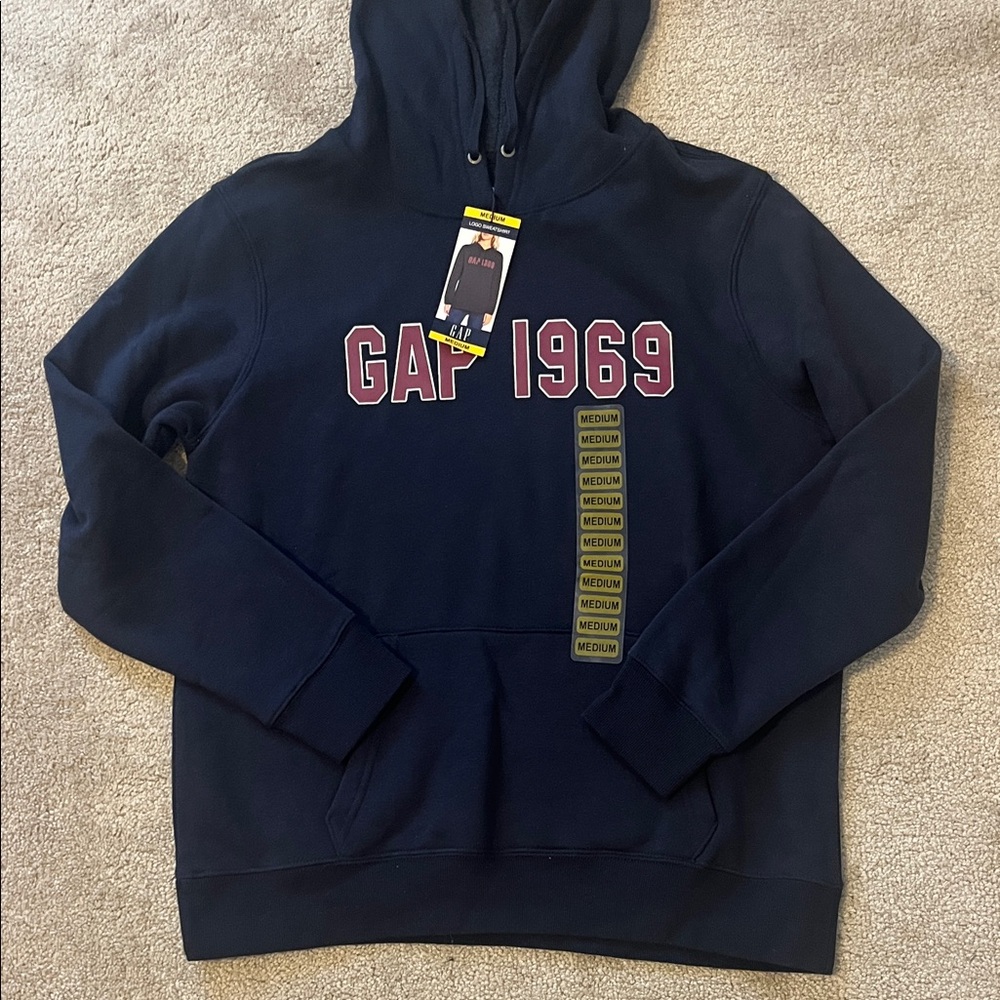 Womens NWT GAP Navy Hoodie with Maroon and White 'GAP 1969' Logo size Medium M